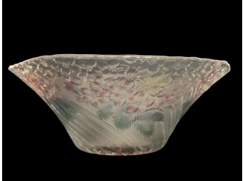 Large Glass Serving Bowl With Colored Flower Accents