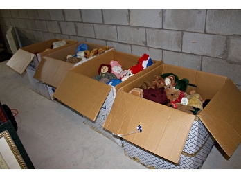 Four Large Boxes Of Stuffed Animals & Dolls