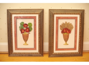Pair Dried Floral Arangements In Shadow Box Frames