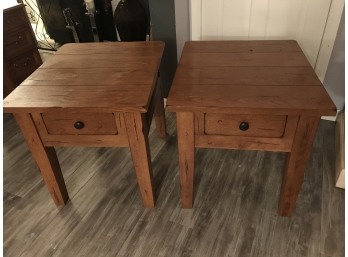 Pair Of Very Heavy Well-made “plank “style Wooden End Tables