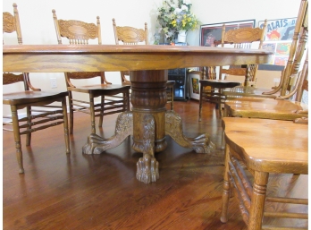Boldly Carved 19th Century Oak Dining Table With Chairs