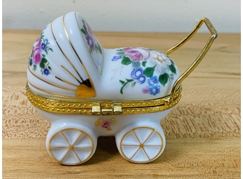 Vintage Porcelain Baby Carriage Trinket Box