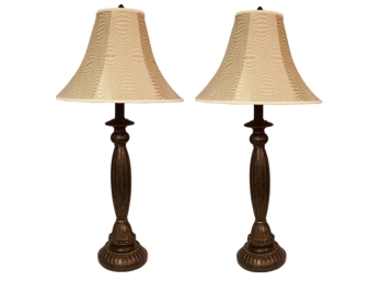 Bronze Candlestick Lamps With Silk Shades