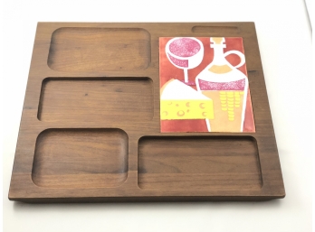Mid Century Modern Walnut And Painted Tile Serving Tray By Bey-Cor Woodcraft NY