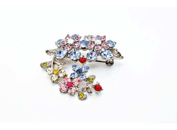 Free Form Brooch With Multi Colored & Faceted Crystals