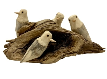 Artist Initialed Carved Driftwood & Seagulls Showpiece