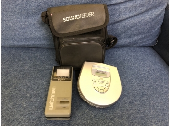 Sony Watchman And Coby Disc Player With Carry Case