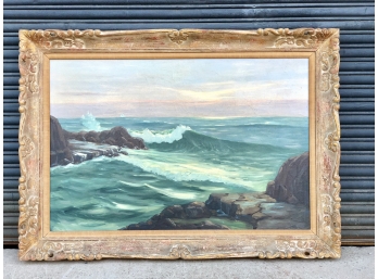 MASSIVE Original Oil On Canvas Seascape By Charles Stepule In Ornate Frame