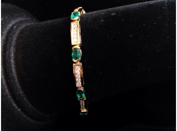 Sterling Silver Gold Wash Bracelet With Green CZ