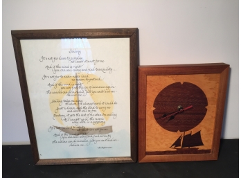 'Sailing' Framed Lyrics By Christopher Cross And Wood Inlay Sailboat Clock