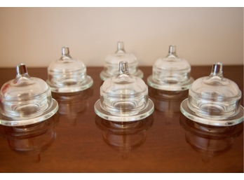 Set Of Six Vintage Clear Glass Individual Butter Pats With Dome Lid