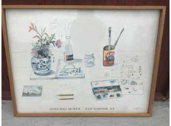 Framed Museum Poster, Pencil Signed- '79 Saul Steinberg