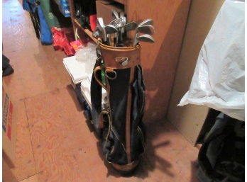 Leather Trim Golf Bag With Mixed Clubs