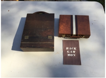 Leather Case Backgammon Game And Wooden Box