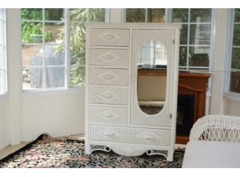 Wicker Six Drawer Cabinet With Mirrored Door