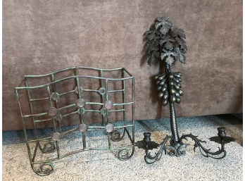 Wrought Iron Candelabra And Wine Rack