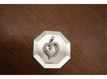 Pre Owned Sterling Silver & Rhinestone Heart Pendant, No Chain