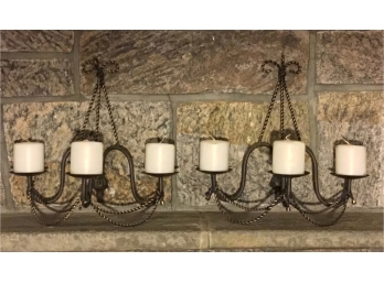 Pair Of Decorative Metal Candle Holder Sconces