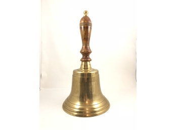 Large Vintage Brass Bell With Wooden Handle
