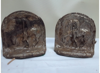Cast Metal Horse Book Ends 'The Last Trail'