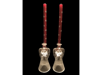 Lead Crystal Angel Candlesticks And Candles
