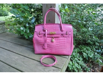 AUTHENTIC! Tiziana Pink Croc Embossed Leather Handbag - RETAIL $1,250