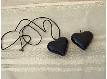 Two Blue Glass Heart Pendants - Made In Denmark