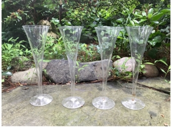 Four Tall Crystal Champagne Flutes