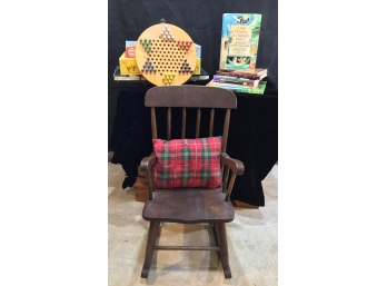 Child's Vintage Rocking Chair With Bilingual Books & Games
