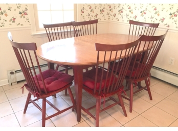 Ethan Allen Hardwood Dining Table And Six Spindle Back Chairs