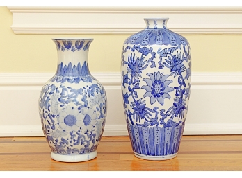 Two Blue And White Oriental Vases