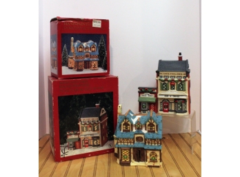 Two Dickens Collectables Hand Painted Porcelain Lighted Christmas Village Houses