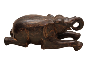 Large Wood Laying Elephant Figurine