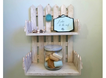 Beach Themed Picket Fence Wall Shelf And Decorations