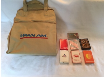 Vintage Pan Am Travel Bag And Airline Playing Cards