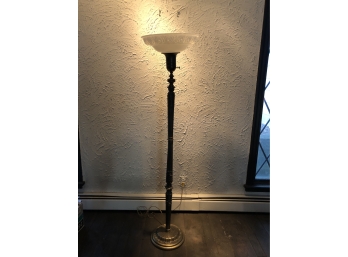 Art Nouveau Torch Lamp With Milk Glass Floral Shade