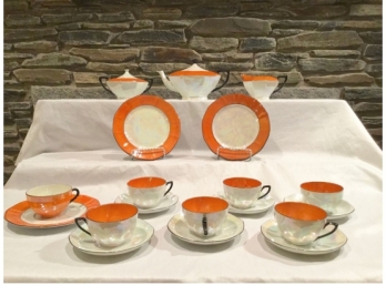 Victoria Czechoslovakia China Orange And White Lusterware Tea Set