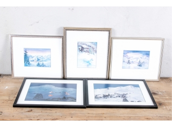 Group Of Five Winter Scene Framed Pieces, Park City, Utah