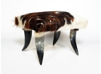 A Cowhide And Horn Footstool