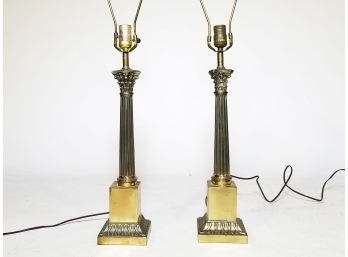 A Pair Of Vintage Brass Neoclassical Style Lamps
