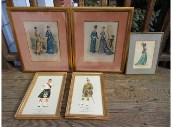 Grouping Of 19th Century Fashion Engravings + Two Modern Prints Of Scottish Gentlemen