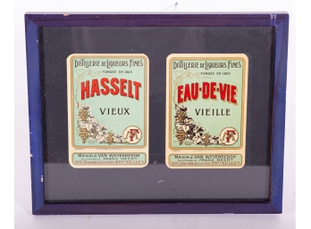 Framed Pair Of Antique Art Nouveau French Liquor Labels