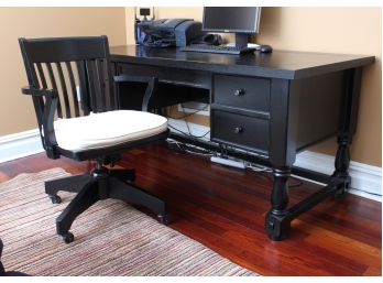 Black Lacquered Desk And Matching Chair, Retail $800