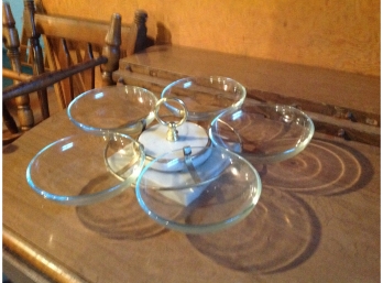 Vintage Marble Based Lazy Susan W/ Five Glass Dishes