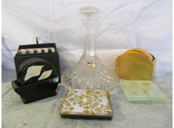 Crystal Decanter And Coaster Lot
