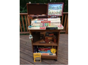 Collection Of Games And Rolling Storage Cart