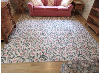 Wool Area Rug In Rose And Vine Pattern - 8' 10' X 9' 10'