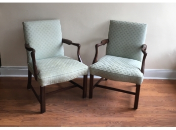 Pair Of Lovely Green Upholstered Chairs