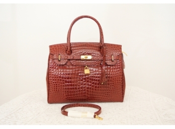 AUTHENTIC Tiziana Deep Red Croc Embossed Leather Handbag - RETAIL $1,250