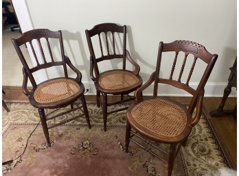 Set Of 3 Cane Seated Chairs
